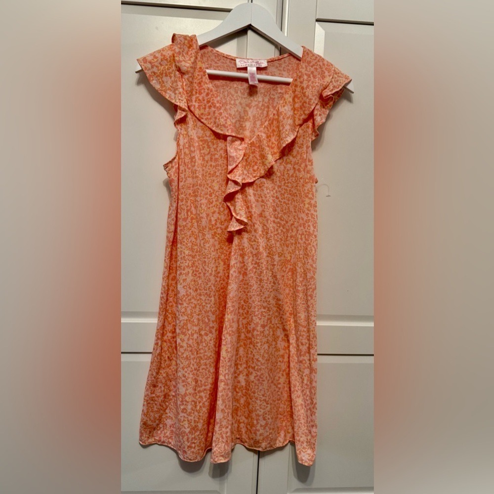 Oscar de la Renta Pink Label Peach Leopard Ruffle Nightgown Medium NWOT